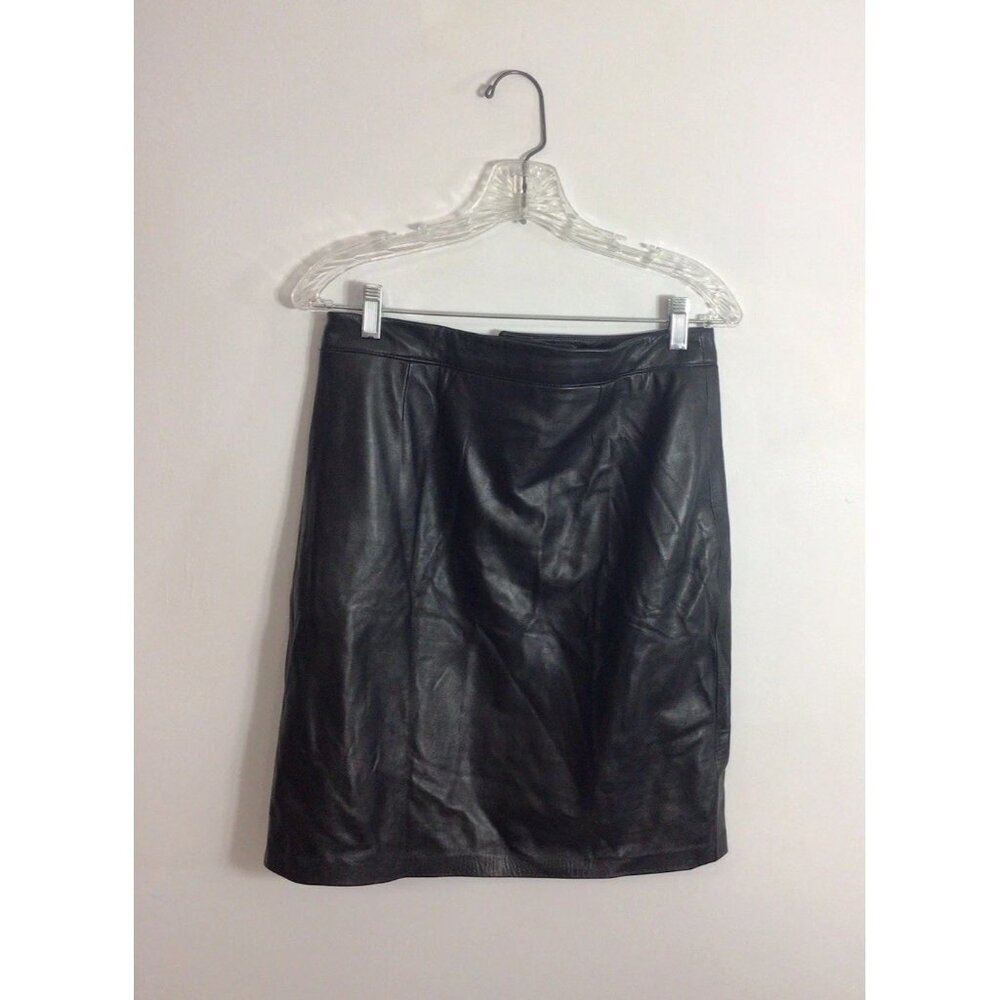 Miranda Black Leather Pencil Skirt Knee Length Womens 8